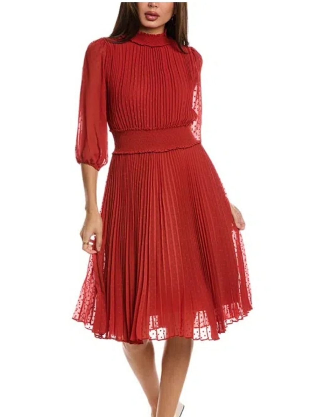 Nanette by Nanette Lepore Rust Pleated Midi Dress